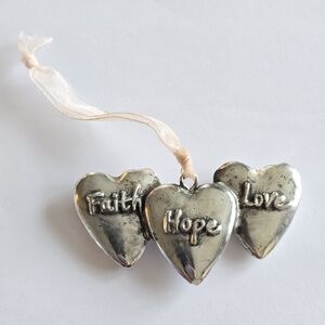 Faith Hope Love Ornament three hearts pink ribbon valentine's day
